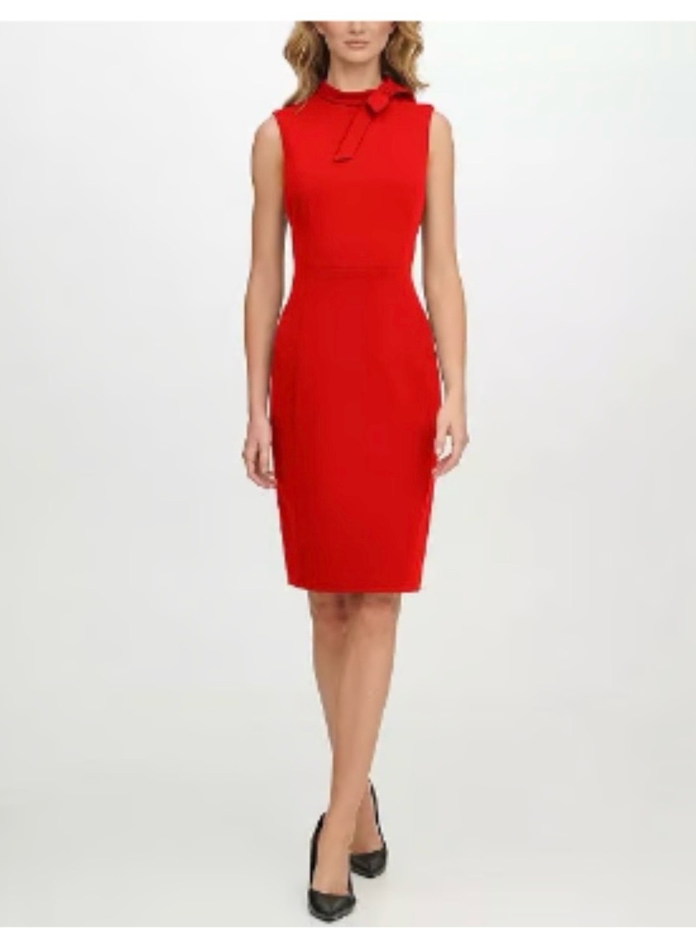 ❤️ NWT! Red CALVIN KLEIN Tie Neck Sleeveless Dress - Size 6